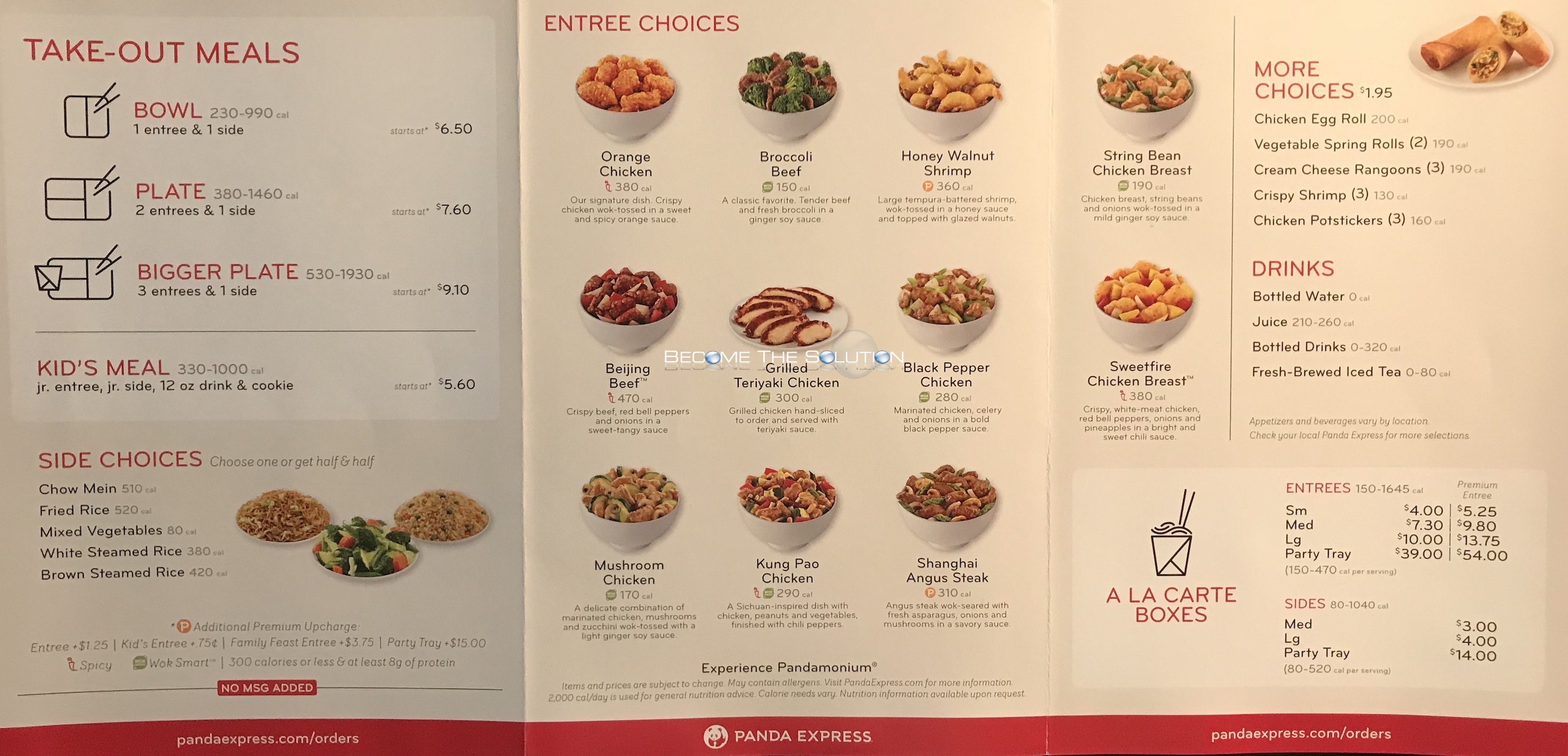 The menu deals for panda express